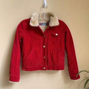 Roxy Girl Jean Red Corduroy Sherpa Jacket Youth Size M Medium 8/10 Valentine Day